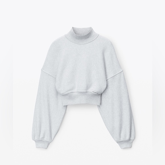 NWT Alexander Wang Cropped Pullover Turtleneck W/ Branded Seam Label, Grey, XS - Picture 1 of 17